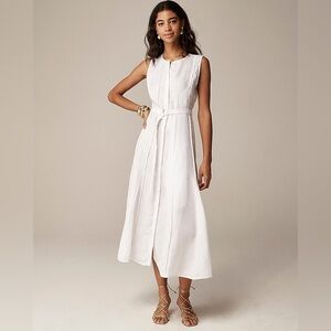 J Crew NWT Seamed Linen Dress with Removable Belt Size Small in White